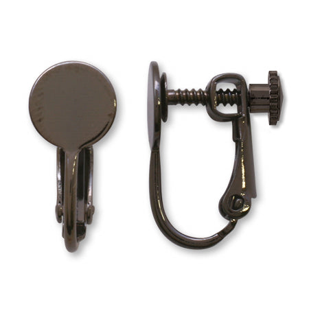 Earring screw spring round dish black
