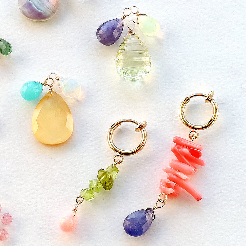 天然石 めがね留めチャーム 平シズクカット 水晶/シェル