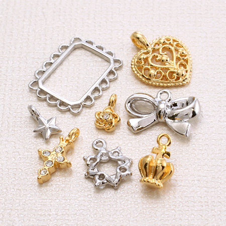 国産キャストチャーム ハート5 ロジウムカラー