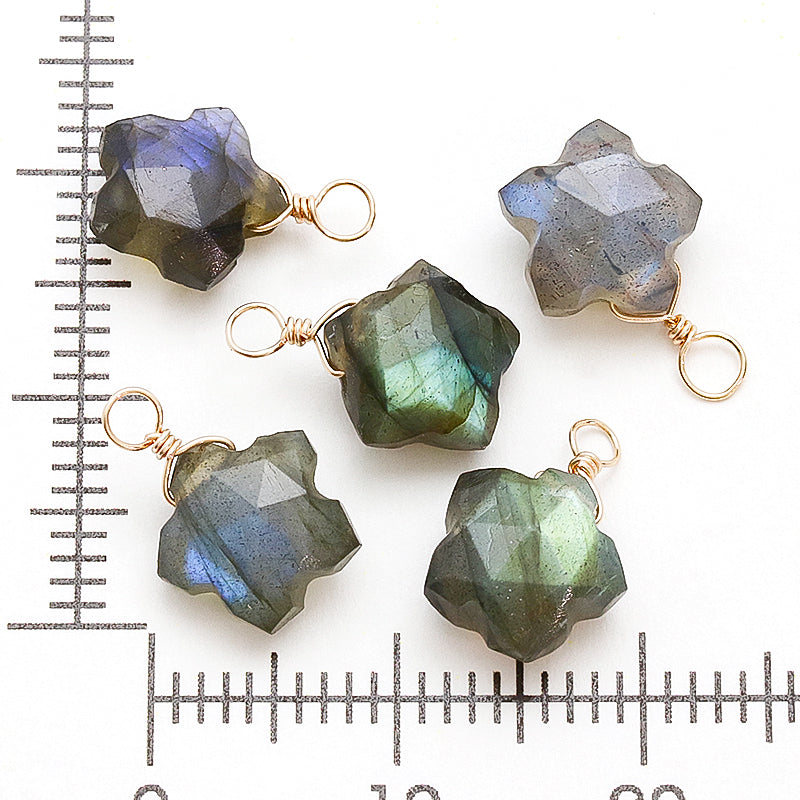 天然石 めがね留めチャーム スターカット ラブラドライト