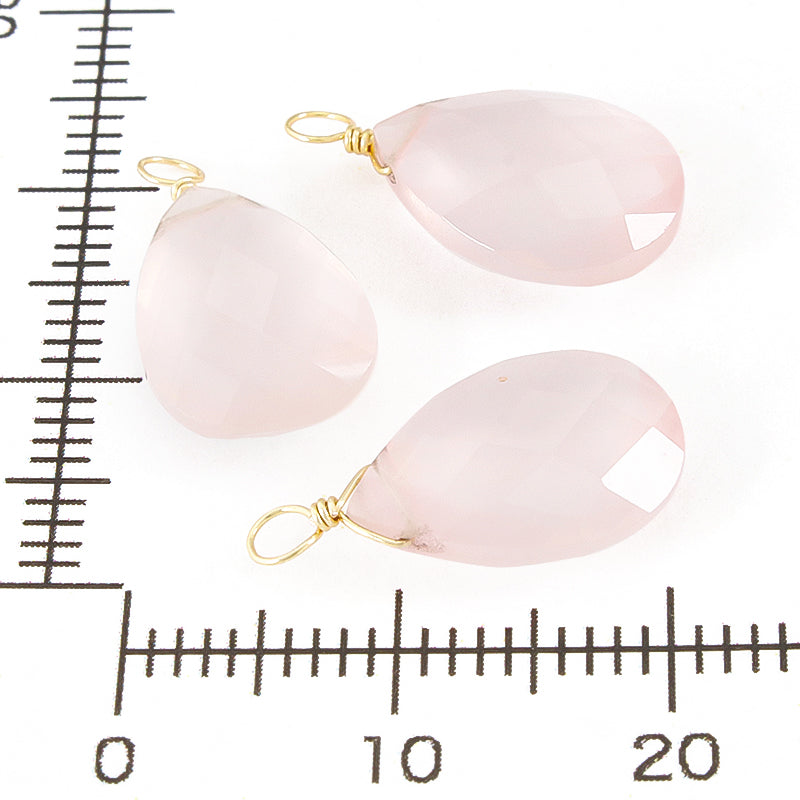 Natural Stone Glasses Charm Flat Shizuku Cut Rose Quartz