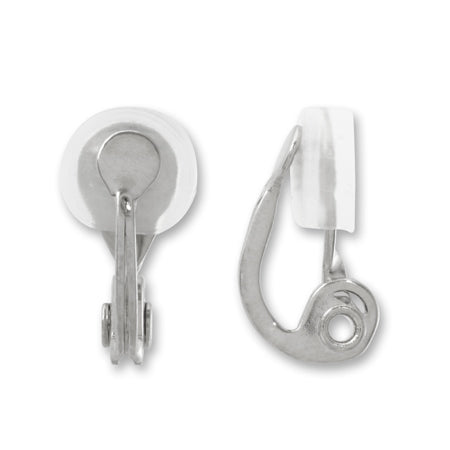 Earrings clip type round plate with rubber rhodium color