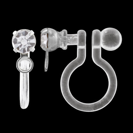Non-piercing earrings with resin stone ring clear/RC