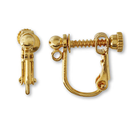 Earrings screw spring round ball with ring gold