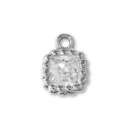 Charm cubic zirconia twist frame square rhodium color