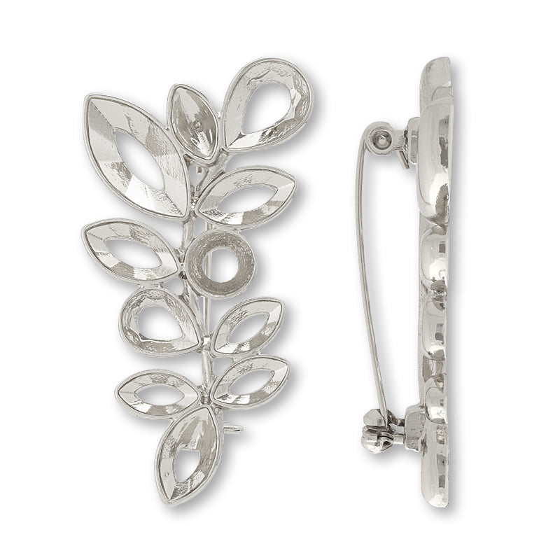 Broach empty frame leaf rhodium color
