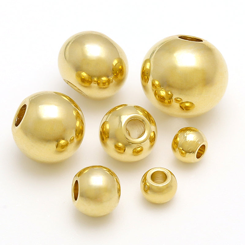 Stainless steel metal beads, round, gold (SUS304)