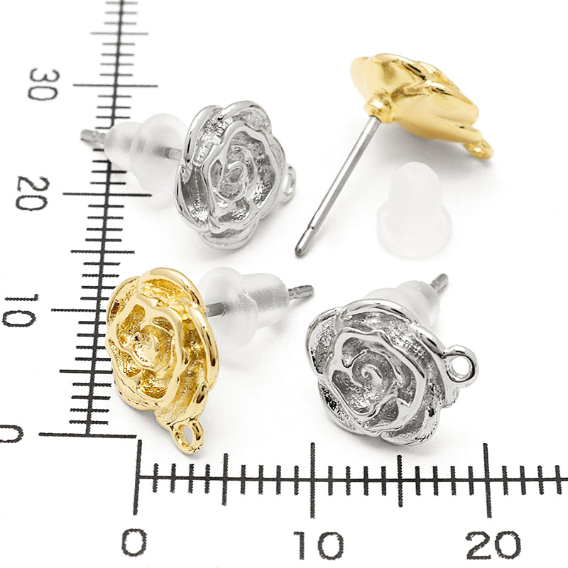 Stainless steel earrings, rose, 1 ring, rhodium color