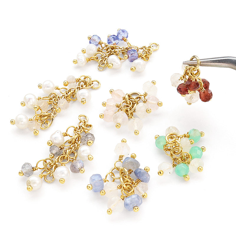 Natural stone, glasses fastening, fringe mix long, rainbow moonstone/freshwater pearl