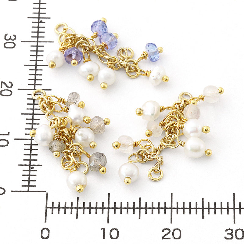 Natural stone, glasses fastening, fringe mix long, rainbow moonstone/freshwater pearl