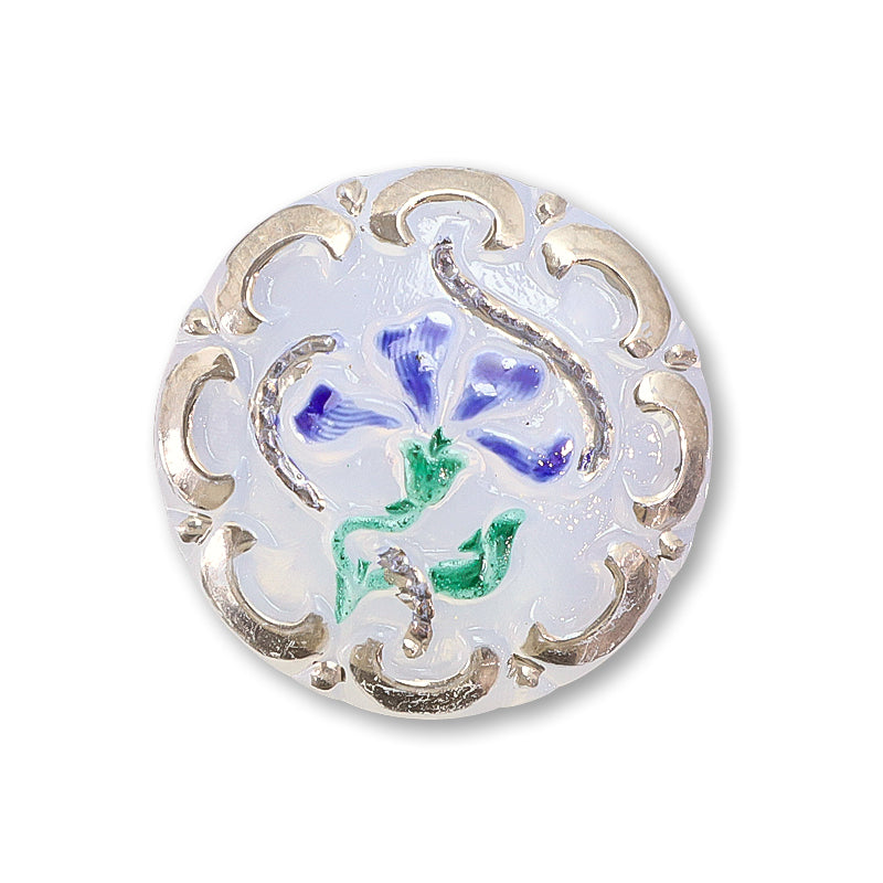 Czech Cabochon Charming Flower White Opal/Blue/RC