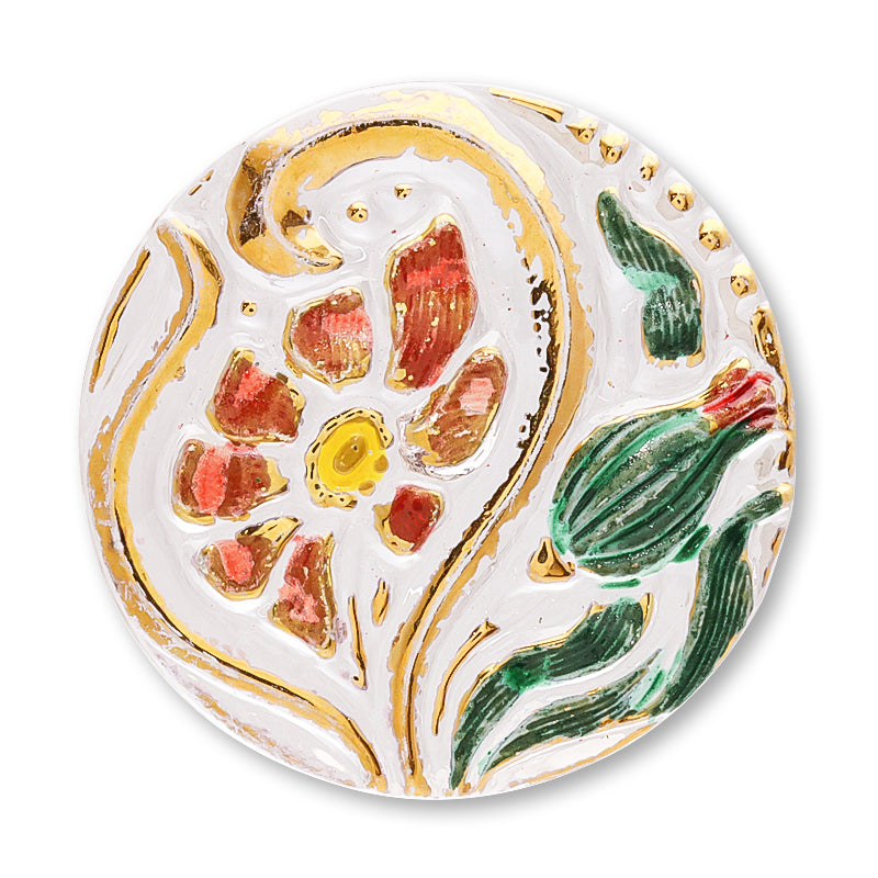 チェコ カボション フローラル2 クリスタル/レッドグリーン/G