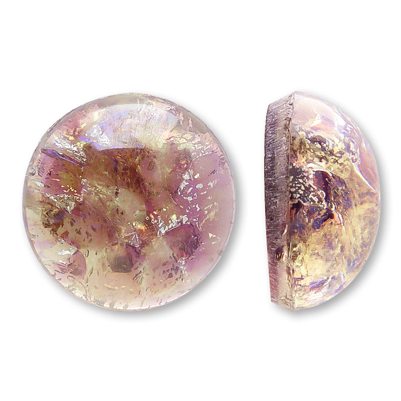 Czech Glass Stone Round Cabochon Purple Yellow Opal SV