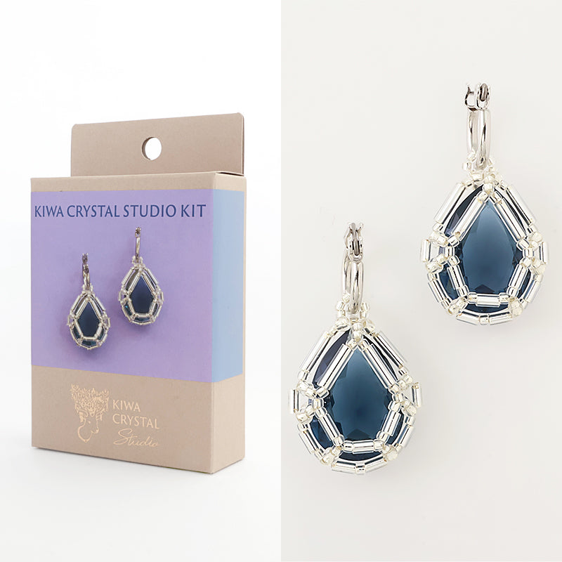 キット 貴和クリスタル宝石編みプリンセスのドロップピアス ブルー(KR1346)