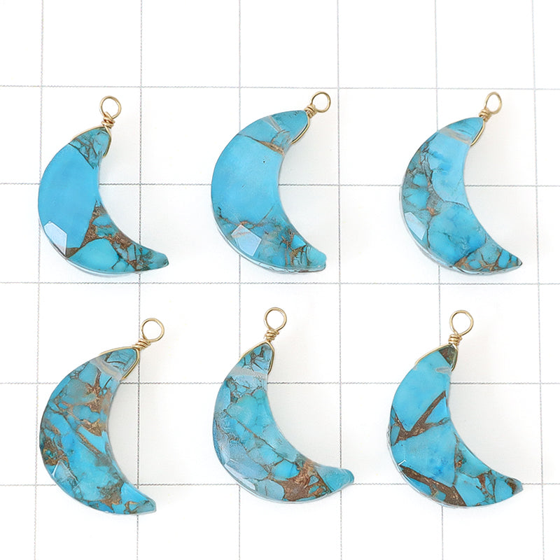 天然石 めがね留めチャーム 月 トリプレット 水晶/Lt.ブルーコッパー