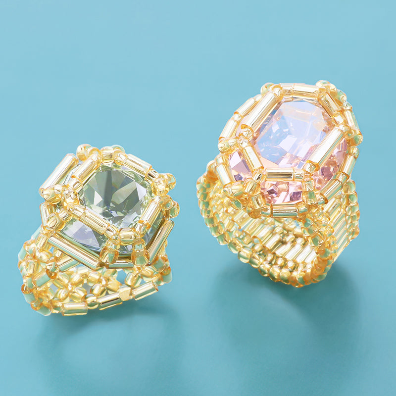 キット 貴和クリスタル宝石編みプリンセスのオーバルリングセット ピンク/ブルー(KR1392)