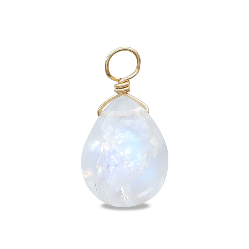 Natural stone glasses clasp charm plain flat shizuku rainbow moonstone