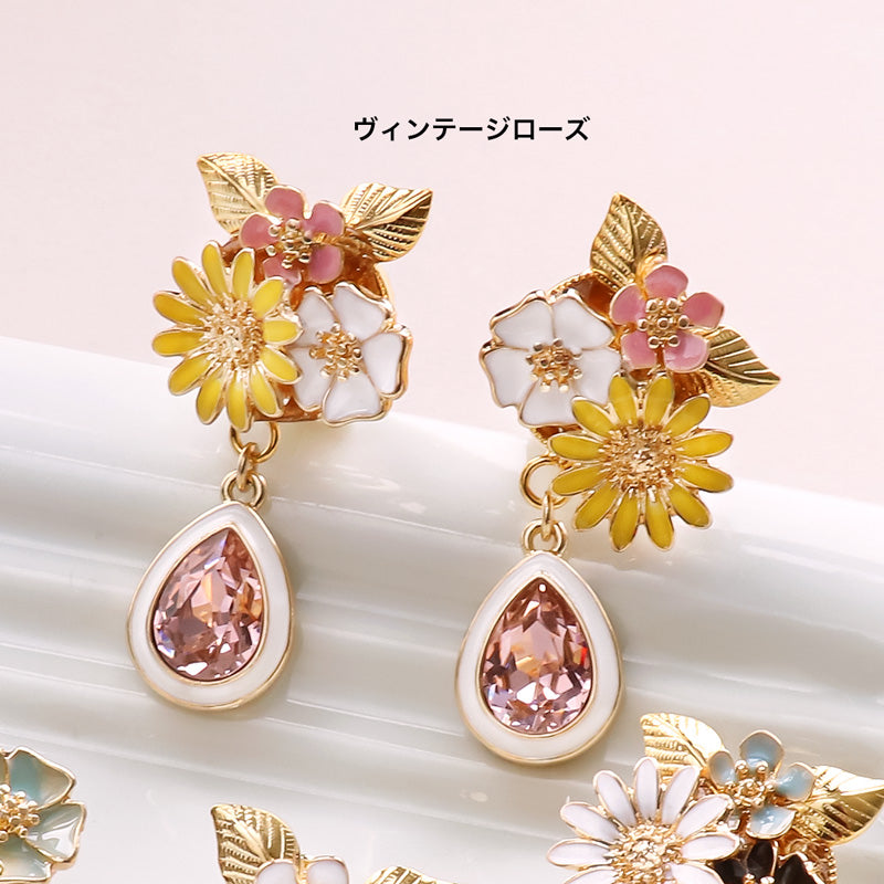 レシピNo.KR1081 貴和クリスタルとエポ石座のフラワーイヤリング