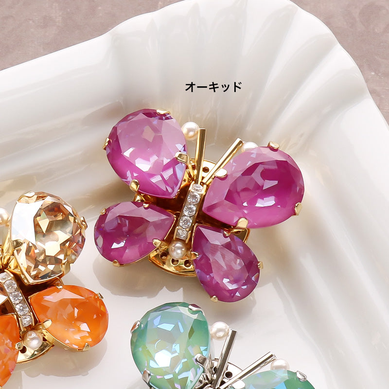 レシピNo.KR1089 貴和クリスタルのビジューバタフライブローチ