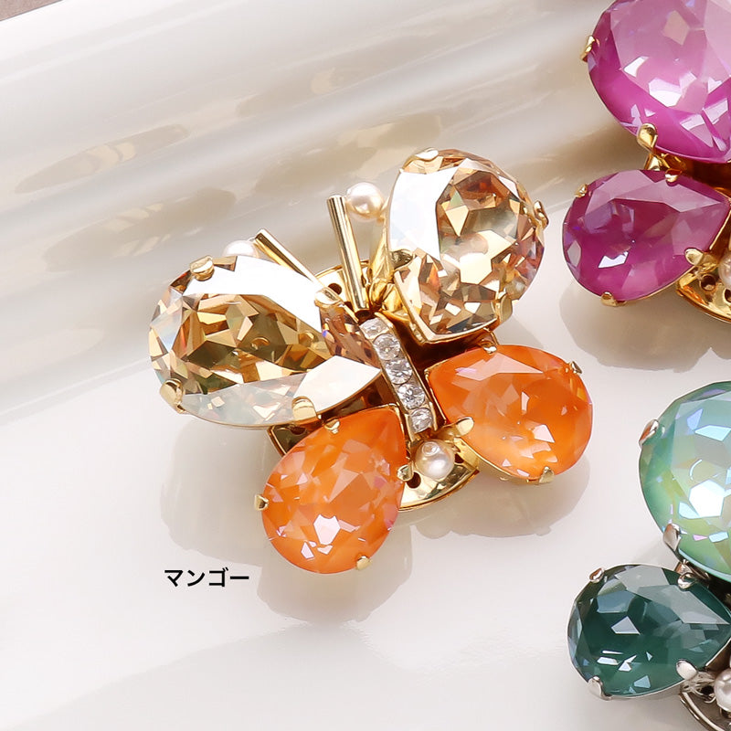 レシピNo.KR1089 貴和クリスタルのビジューバタフライブローチ