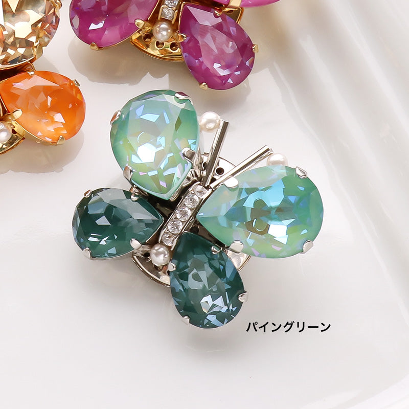 レシピNo.KR1089 貴和クリスタルのビジューバタフライブローチ