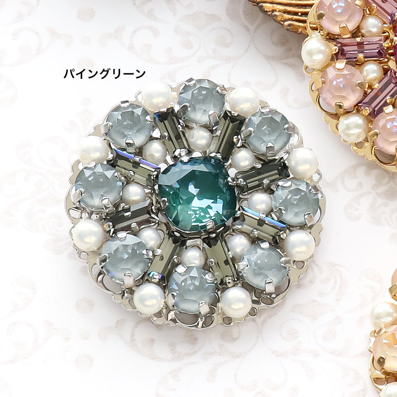 レシピNo.KR1090 貴和クリスタルのサークルフラワーブローチ