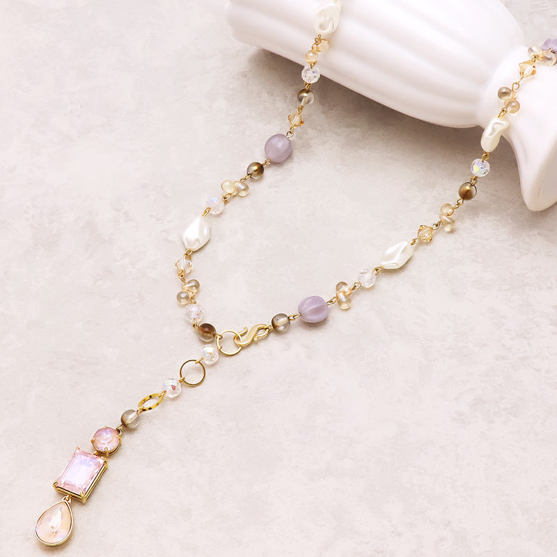 レシピNo.KR1098 貴和クリスタルとビーズのY字ネックレス