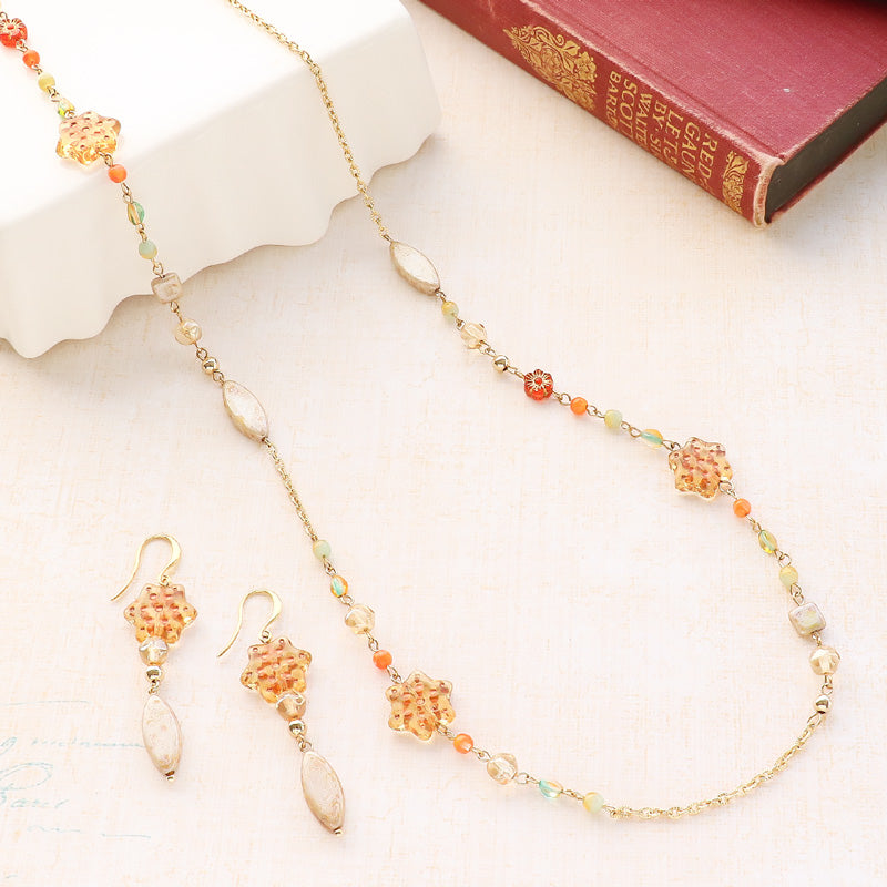 Recipe No.KR1272 Czech bead autumn sky long neck & earrings