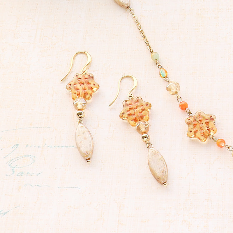 Recipe No.KR1272 Czech bead autumn sky long neck & earrings