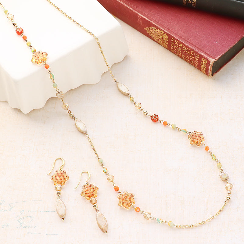 Recipe No.KR1272 Czech bead autumn sky long neck & earrings