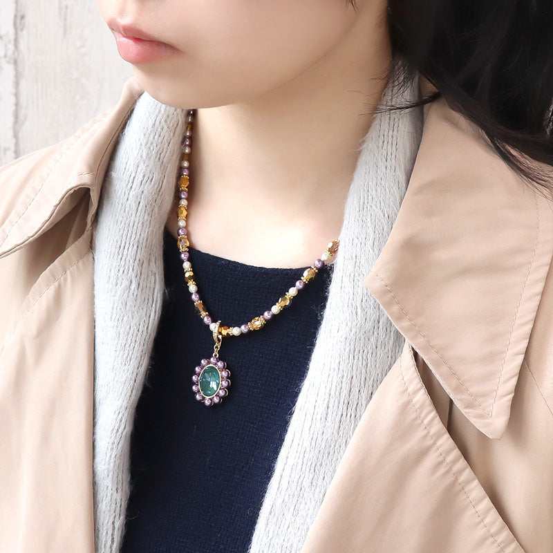 レシピNo.KR1284 貴和クリスタルのオーバルトップネックレス