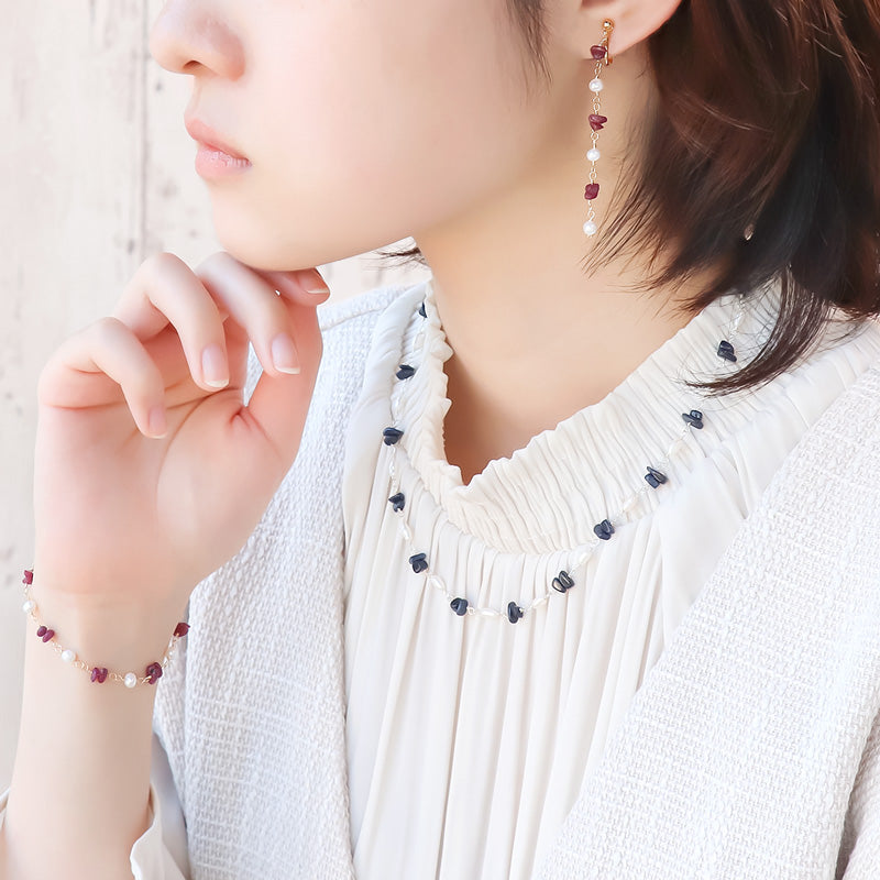 レシピNo.KR1304 天然石サザレと淡水パールのアクセサリー3種