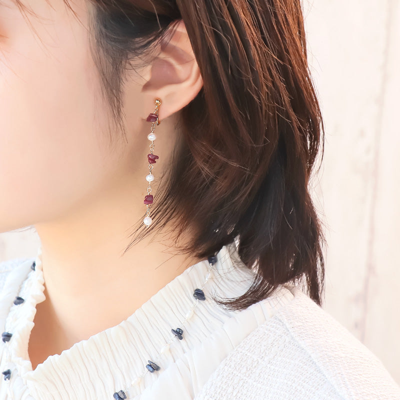 レシピNo.KR1304 天然石サザレと淡水パールのアクセサリー3種