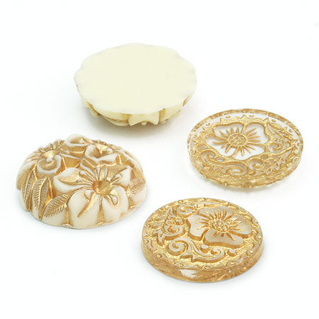 Acrylic German Cabochon Flower 1 Ivory/G