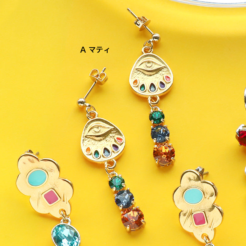 Material list No.ER0368 3 types of Greek parts amulet motif earrings