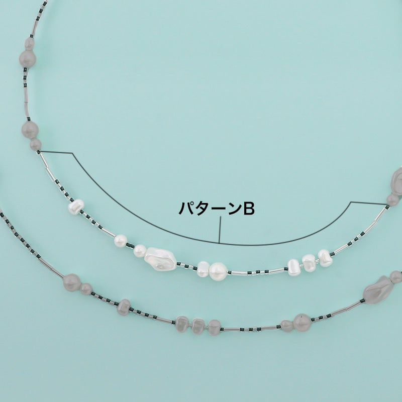 材料表No.ER0374 樹脂パールのニュアンス2連ネックレス