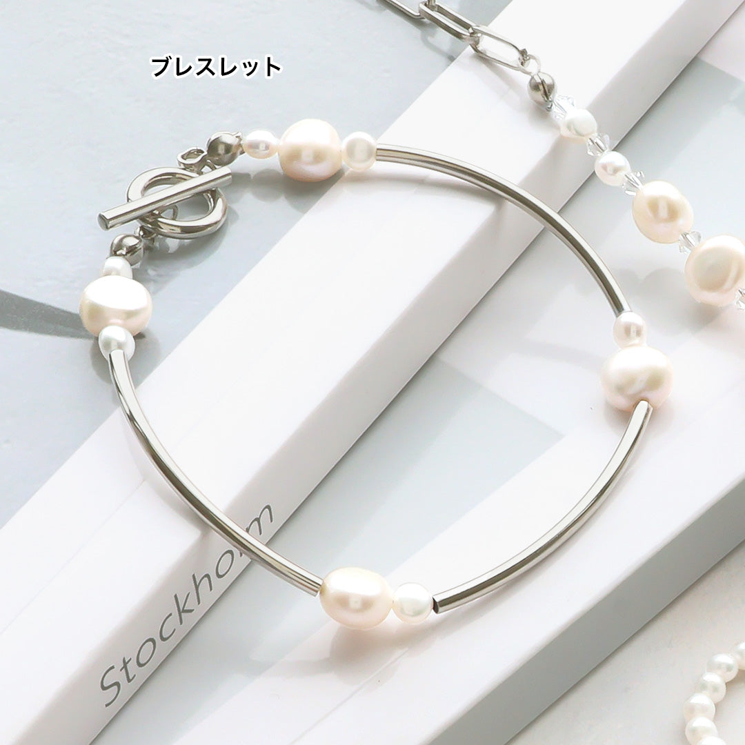 材料表No.ER0378 淡水パールバロックのアクセサリー5種