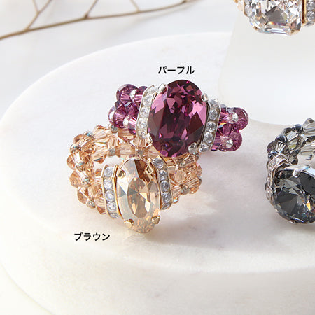 レシピNo.KR0145 クリスタルとロンデルバーのビジュービーズリング