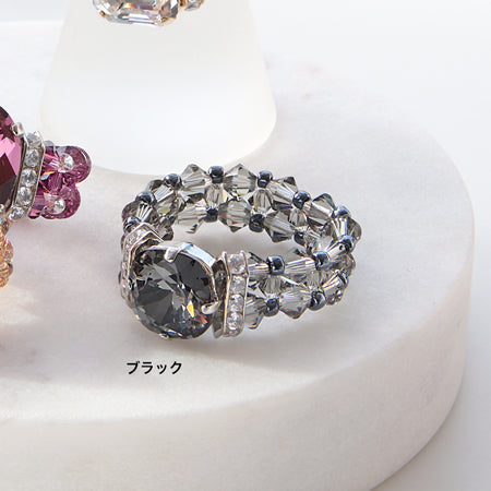 レシピNo.KR0145 クリスタルとロンデルバーのビジュービーズリング