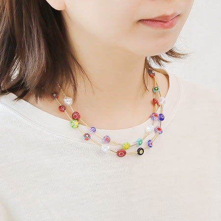 レシピNo.KR0199 ミルフィオリガラスの2WAYネックレス