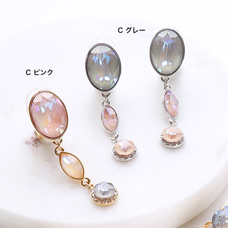 レシピNo.KR0281 クリスタルのニュアンスカラーイヤリング3種