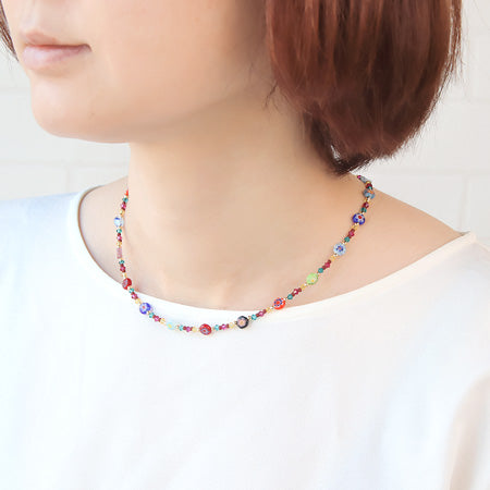 レシピNo.KR0430 貴和クリスタルとミルフィオリガラスのミックスネックレス