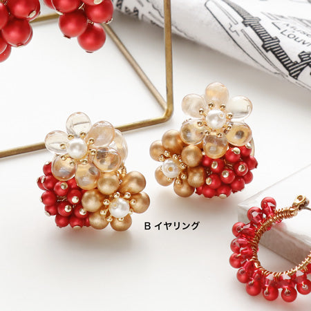 レシピNo.KR0537 クリスタルパールのバリエーションイヤーアクセサリー3種