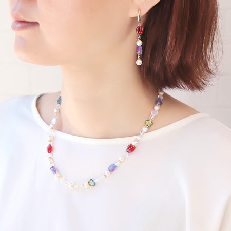 レシピNo.KR0621 チェコビーズのミックスモチーフネック&ピアス