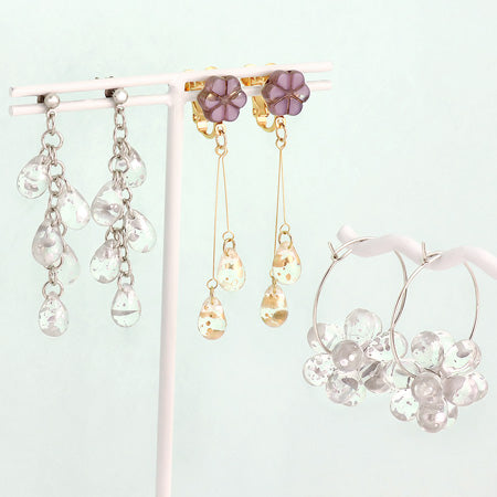 レシピNo.KR0775 チェコクリスタルレインのドロップイヤーアクセサリー3種