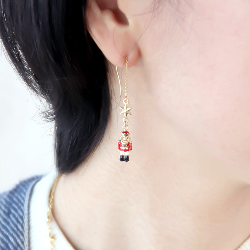 レシピNo.KR0872 チャームくるみ割り人形と星のネック&ピアス