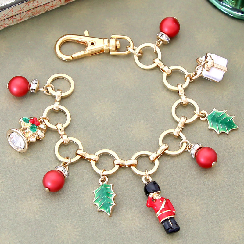レシピNo.KR0874 チャームクリスマスとクリスタルパールのバッグチャーム