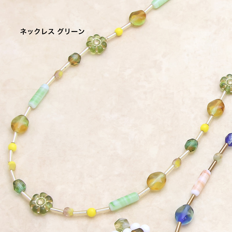 レシピNo.KR0883 チェコビーズのカラフルフラワーネック&イヤリング