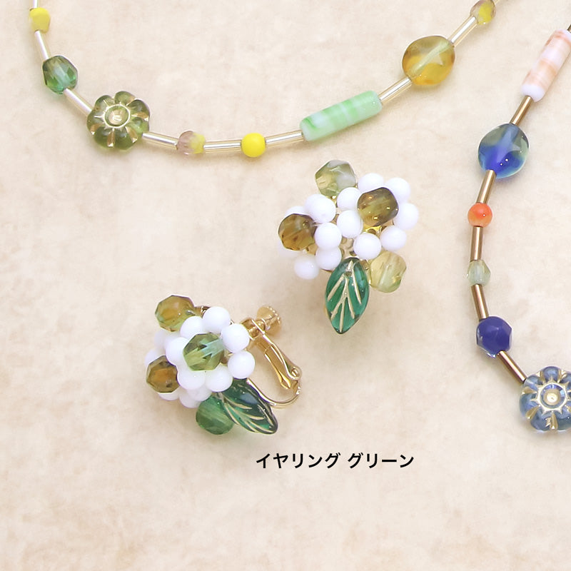 レシピNo.KR0883 チェコビーズのカラフルフラワーネック&イヤリング