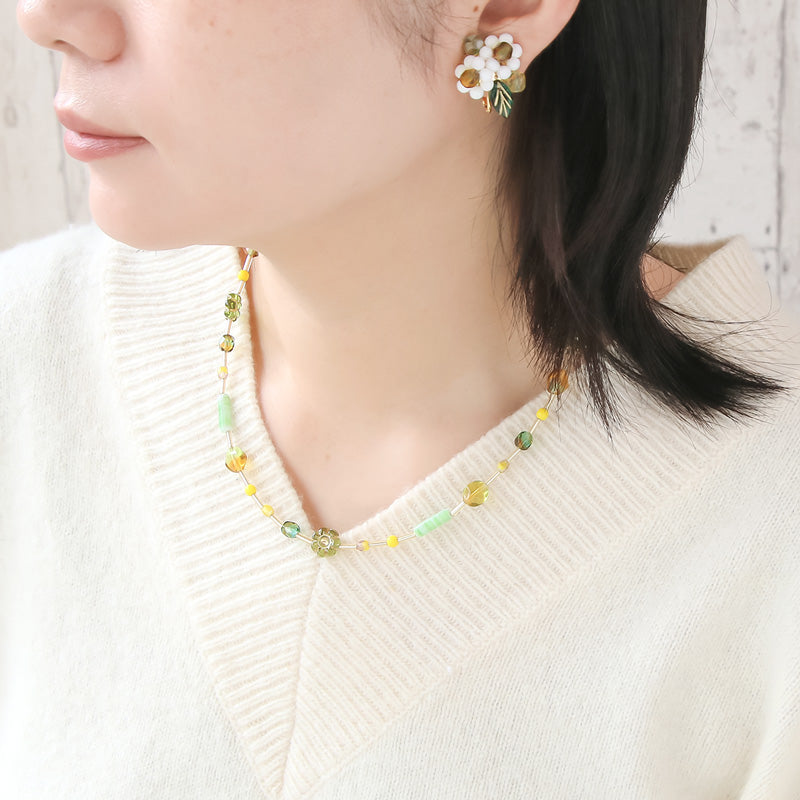 レシピNo.KR0883 チェコビーズのカラフルフラワーネック&イヤリング